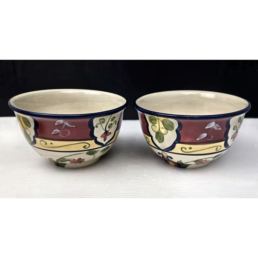 Pier 1 Imports Vallarta Soup Cereal Bowl Earthenware Hand Painted 6” Set of 2